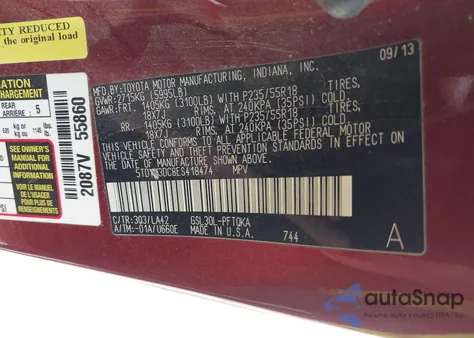 2014 Toyota Sienna Limited V6 7 Passenger z USA, uszkodzony, nr VIN 5TDYK3DC8ES418474